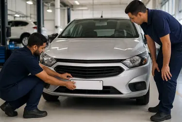 Profissional atendendo cliente para 1º emplacamento de veículo.